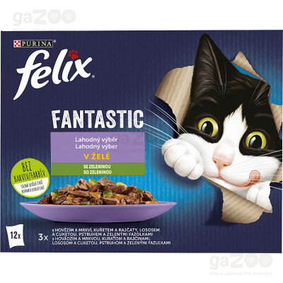 FELIX Fantastic výber so zeleninou krmivo pre dospelé mačky - hovädzie, kura, losos a pstruh so zeleninou.