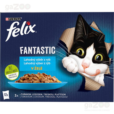 FELIX Fantastic výber z rýb krmivo pre dospelé mačky - losos, platesa, tuniak a treska.