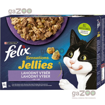 FELIX Sensations Jellies Kompletné vlhké krmivo pre dospelé mačky - jahňa, makrela, sleď a morka.