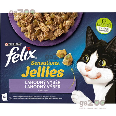 FELIX Sensations Jellies Kompletné vlhké krmivo pre dospelé mačky - jahňa, makrela, sleď a morka.