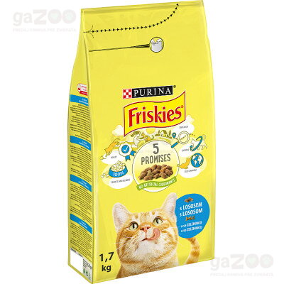 Kompletné krmivo s lososom Friskies adult cat pre dospelé mačky. Granule pre mačacie mlsné jazýčky.