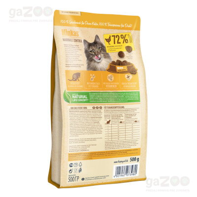Kompletné Premium krmivo pre dospelé mačky. Prevencia tvorby chlpových zmotkov. 72 % živočíšnych proteínov.