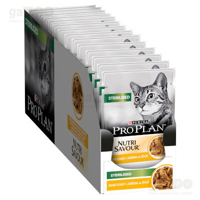 Kompletné krmivo Pro Plan pre dospelé sterilizované / kastrované mačky, s kuraťom v šťave.