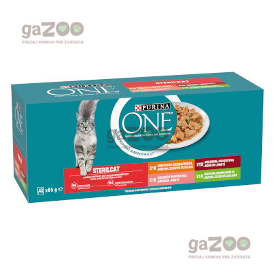 PURINA ONE Multipack Sterilcat mini filetky s hovädzím, kuraťom, lososom, morkou v šťave 40x85g