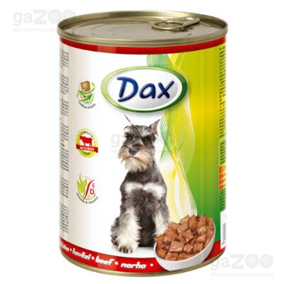 DAX Dog kúsky hovädzie, mäsová konzerva pre psy.