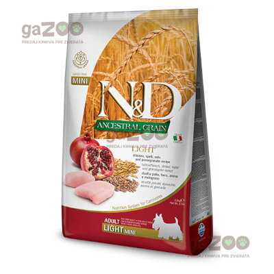 N&D dog AG Adult Light Mini Chicken, Spelt, Oats & Pomegranate 2,5kg