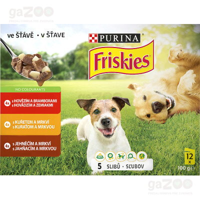 FRISKIES dog Adult multipack s hovädzím, s kuraťom a jahňacím v šťave 12 x 100 g