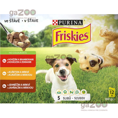 FRISKIES dog Adult multipack s hovädzím, s kuraťom a jahňacím v šťave 12 x 100 g