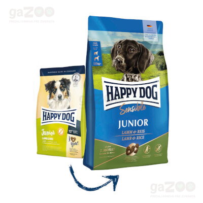 Prémiová kvalita granúl HAPPY DOG  Junior Lamb & Rice pre mladé psy a šteňatá.