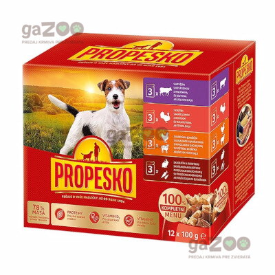 PROPESKO Dog kúsky v omáčke hovädzie, kura a jahňa, morka, králik s mrkvou 12x100g