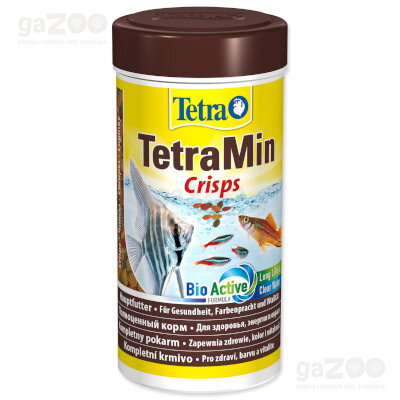 Krmivo TETRA Min Crisps s bioaktívnou formulou pre všetky druhy okrasných rýb. Kompletné krmivo pre okrasné ryby.